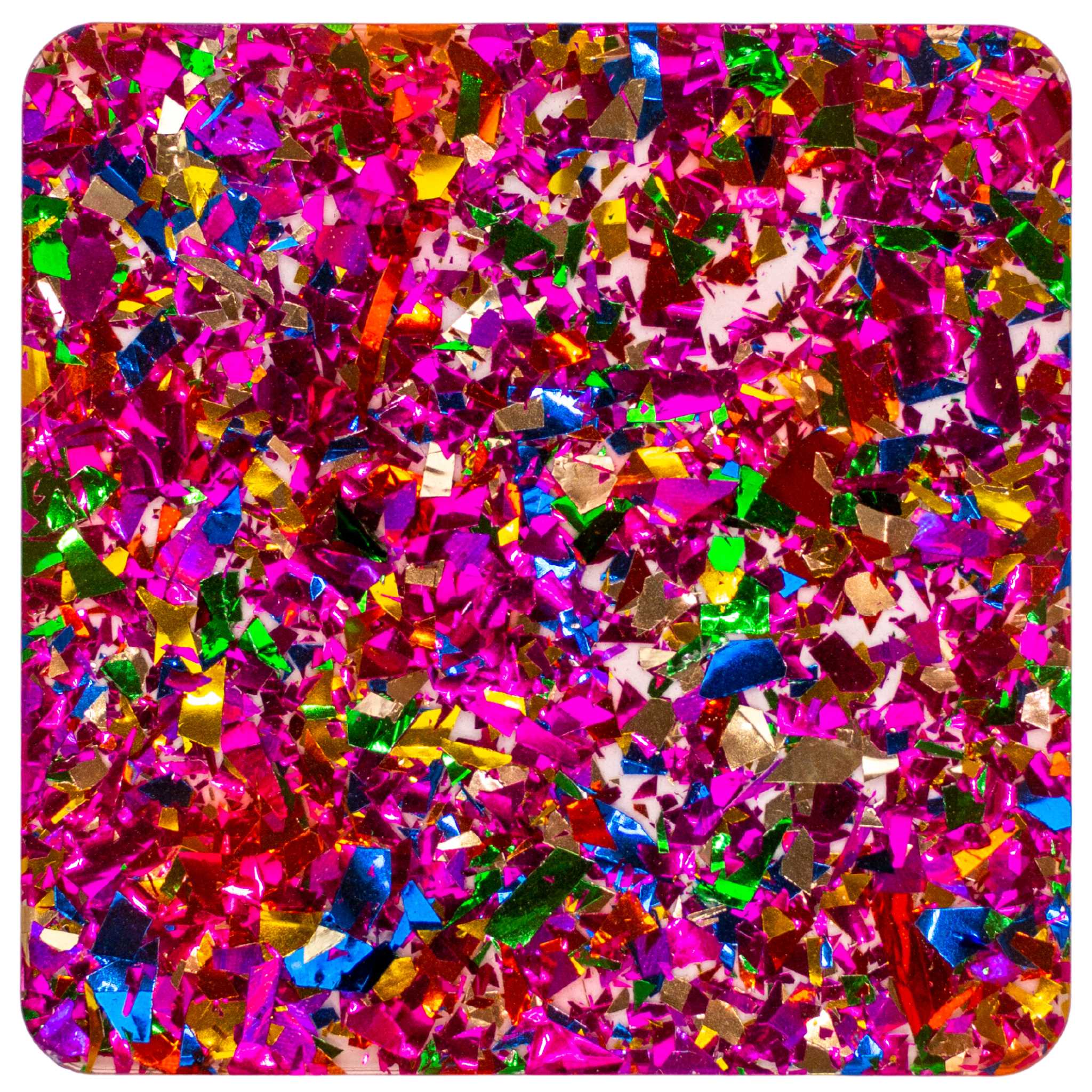 Carnival Mix - Red, Pink, Green, Blue, Gold - chunky Flake Cast Acrylic Sheet 3mm