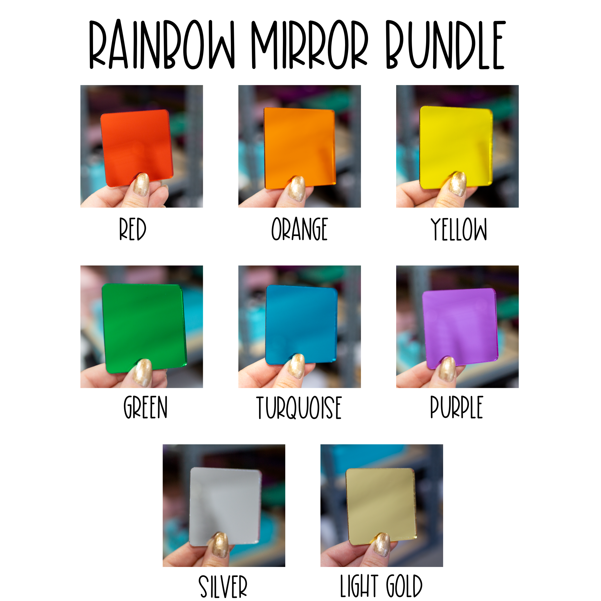 Rainbow Mirror BUNDLE 8 sheets 1/8" cast acrylic sheet