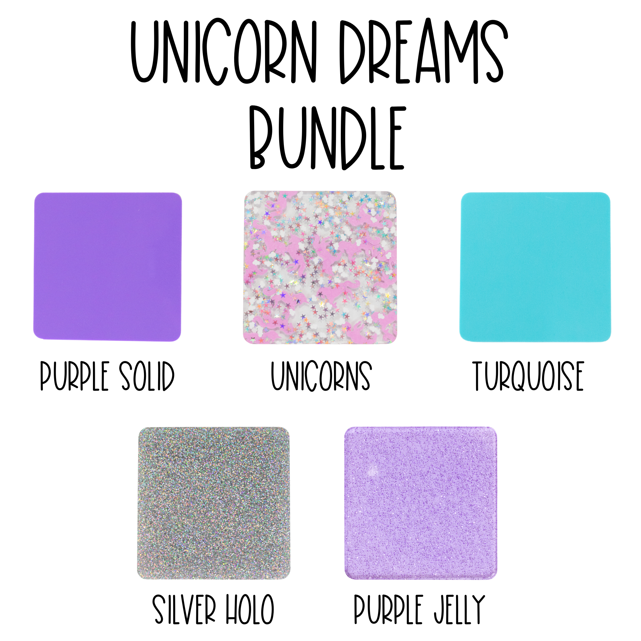 Unicorn Dreams Bundle Glitter Sparkle BUNDLE 5 sheets 1/8" cast acrylic sheet - PS Exclusive